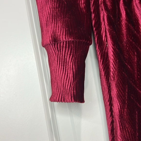 RARE EDITIONS BURGUNDY LONG SLEEVE VELVET DRESS - Picture 4 of 7